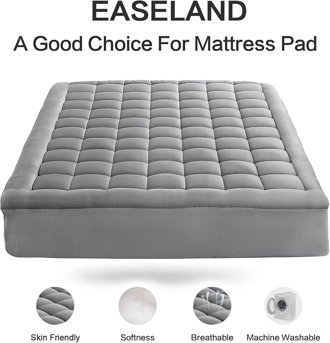EASELAND Twin XL Mattress Pad Pillow Top Mattress Cover Quilted Fitted Mattress Protector Extra Long 8-21" Deep Pocket Cooling Mattress Topper (39x80 Inches, Light Grey)