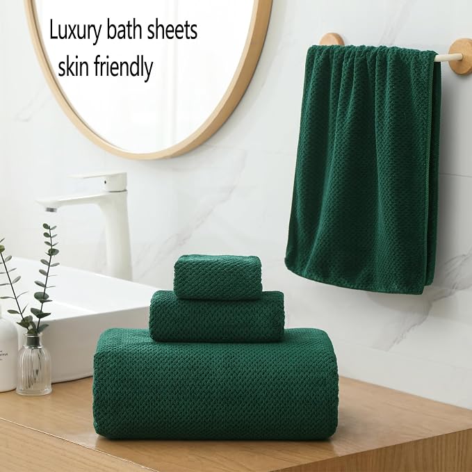YTYC 29x59 Bath Towels Set,Towels for Bathroom,Dark Green,6-Pieces | 2 Large Bath towels,2 Hand towels (14x29"),2 Washcloth (13x13"),Super Soft,Highly absorbent,Hanging Loop,80%Polyester