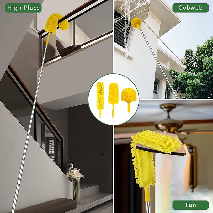17FT Extendable Duster with 2-9 ft Extension Pole for High Ceilings, Newliton Cobweb Duster for Ceiling Fans Hard-to-Reach Areas, Long Handle Microfiber Dusting Tool for Home Cleaning