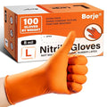 Borje Orange 8 Mil Nitrile Disposable Gloves, 100 Count, Large | Heavy-Duty, Latex & Powder Free, Raised Diamond Texture, Mechanic, Industrial, Automotive, Gardening
