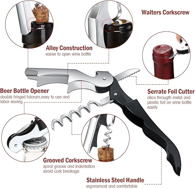 Honoson 24 Pieces Wine Keys for Severs Opener Travel Corkscrew Wine Bottle Opener Waiter Beer Bartender for Wedding Home Office Kitchen Restaurant Bar Applications (Black)