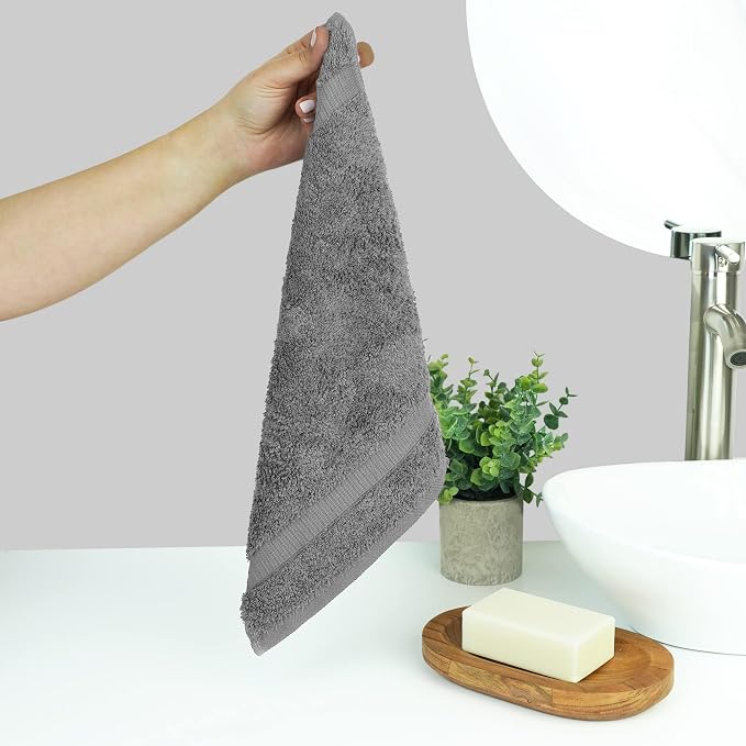 Chakir Turkish Linens 12 Piece Washcloth Set, 100% Cotton Luxury Turkish Washcloths for Bathroom, Soft Absorbent Washcloths, 13 x 13 Inches, Gray