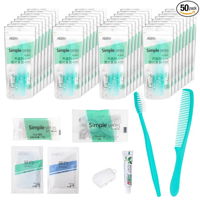 Hygiene Kit Bulk, Individually Packed, Travel Hygiene Kit With Toothbrush, Toothpaste, Comb, Shampoo, Shower Gel, Shower Cap And Soap, Suitable For Hotel, Home, Camping, Travel (50 pcs)