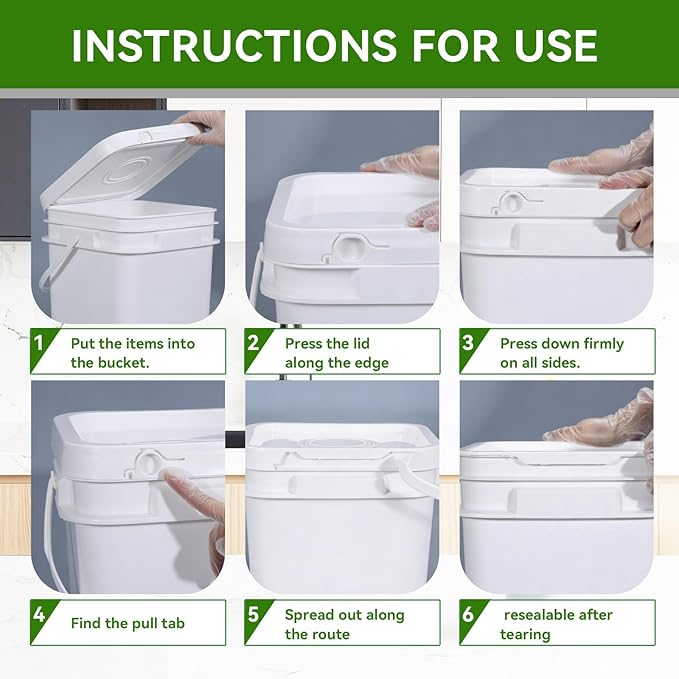 68 oz Food Storage Buckets with Lids, 4 Pack Square BPA Free Plastic Containers with Handles and Labels for Pantry, Rice, Flour, Snacks and Freezer (White)