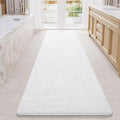 LOCHAS Luxury Bathroom Rug Shaggy Bath Mat 24 x 80 Inch, White | Washable Non Slip Bath Rugs for Bathroom Shower, Soft Plush Chenille Absorbent Carpets