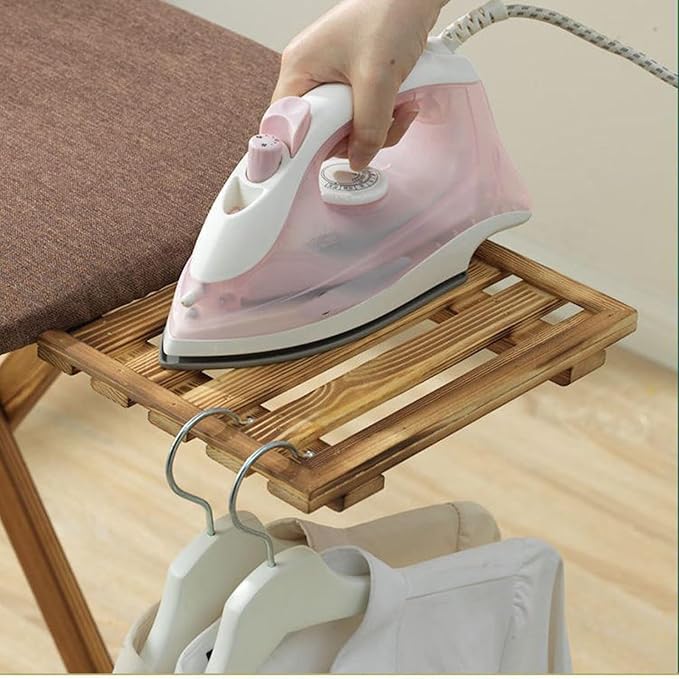 Premium Solid Wood Ironing Board with Foam Pad & Cotton Cover, Adjustable Height for Home Use(Log)