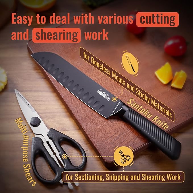 Knife Block Set, 15 Piece Kitchen Knife Set with 6 Steak Knife Set with Sharpener Chef Knife High German Carbon Stainless Steel Knife with Wooden Block Bread Knife Boxed | High German Carbon Stainless Steel, with 6 Pieces Steak Knives, with Sharpener a...