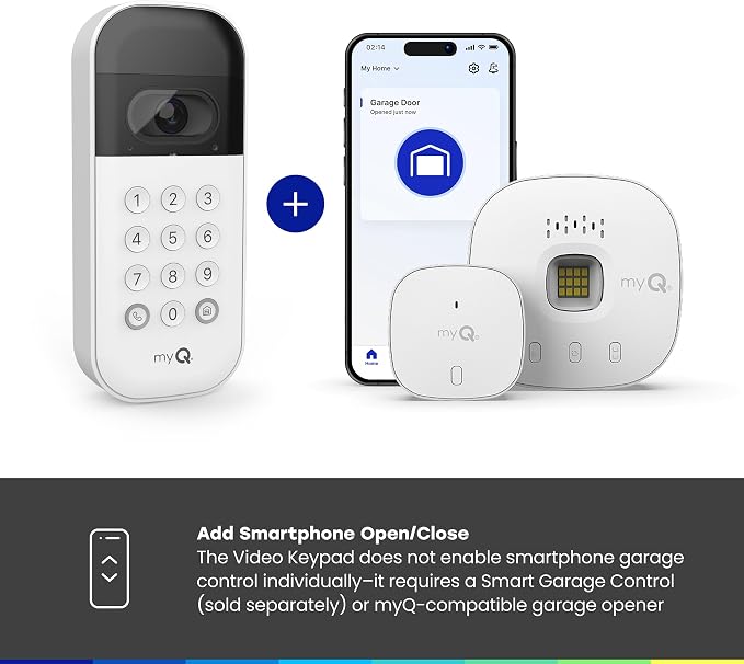 myQ Smart Garage Door Video Keypad with Wide-Angle Camera,Customizable PIN Codes,and Smartphone Control–Take Charge of Your Garage Access Works with Chamberlain, LiftMaster and Craftsman openers,White
