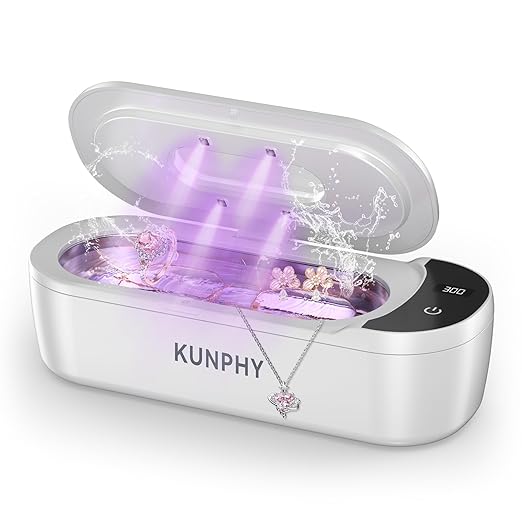 KUNPHY Jewelry Cleaner, 48KHz U-V Ultrasonic Cleaner Machine with Digital Display, Dual Cleaning Modes, 304 Stainless Steel Tank for Jewelry, Eyeglasses, Rings, Retainers, Dentures