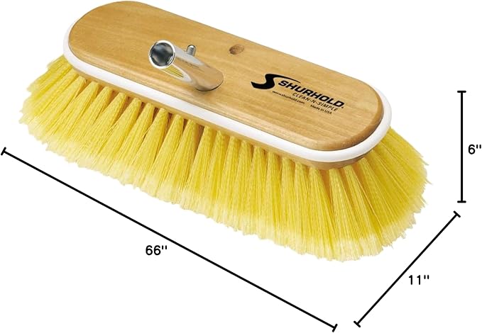 Shurhold Classic Deck Brush – Boat Cleaning Brush with Wood Block, Rubber Bumper & Durable Bristle Design