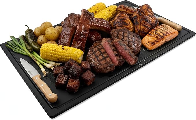 Thirteen Chefs Extra Large 30 x 18 Inch Grooved Cutting Board - Carving Meat, BBQ, Fish, Meat and Game – 1/2 Inch Thick Black HDPE Plastic, 10 pounds