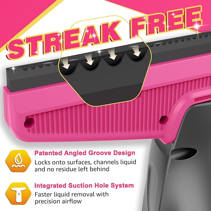 Window Vacuum Squeegee Cordless, 2000Pa Electric Window Vacuum Cleaner with Strong Suction, Lightweight Streak-Free Window Cleaner Tool for Windows, Shower Glass, Mirrors, Car Windshields