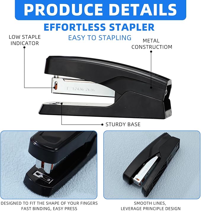 Desktop Stapler School College Office Supplies Portable Durable Staplers for Desk Accessories Heavy Duty Stapler with 25 Sheet Capacity for Home Classroom Office Teacher (Black, 30 Pcs)