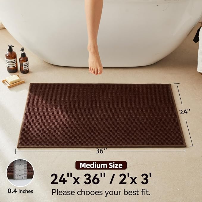 Triohero Bathroom Rugs Non Slip Washable, Super Absorbent Thin Bath Mat Quick Dry Low Pile Bathroom Rug, Brown 24"x36"