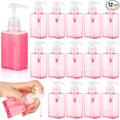 Domensi 12 Pcs 100ml /3.4 oz Pump Bottle Mini Travel Bottles Small Dispenser Containers Plastic Pump Lotion Dispenser Empty Square Travel Size Containers Toiletries (Transparent Pink)