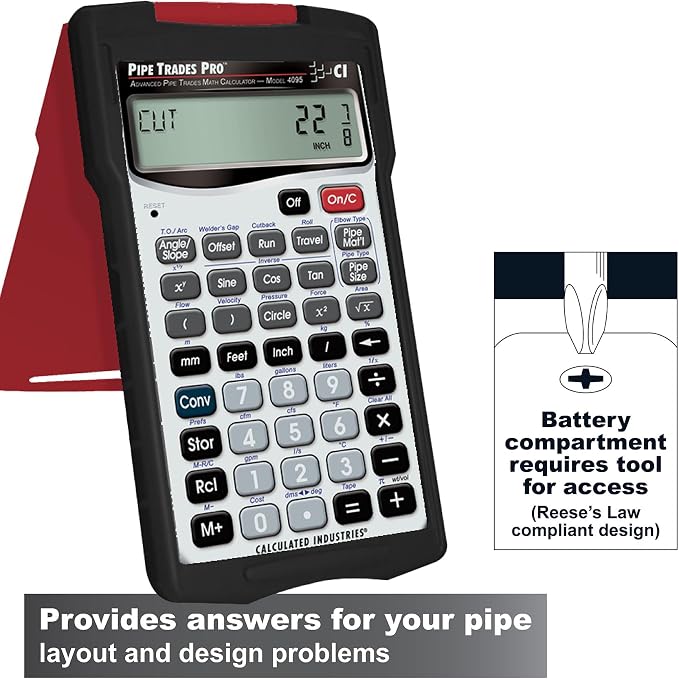 Calculated Industries 4095 Pipe Trades Pro Advanced Pipe Layout and Design Math Calculator Tool for Pipefitters, Steamfitters, Sprinklerfitters and Welders | Built-in Pipe Data for 7 Materials , White | Advanced Pipe Layout and Design Math, For Pipefit...