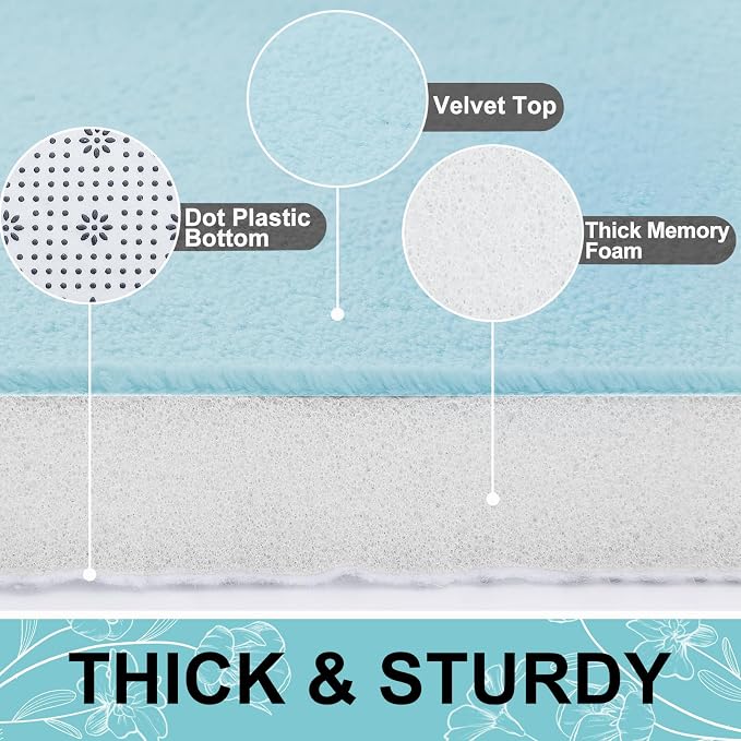 Smiry Memory Foam Bath Mat 36x24, Extra Soft and Absorbent Bathroom Mats, Non Slip Washable Carpet for Floor, Shower and Tub, Sky Blue