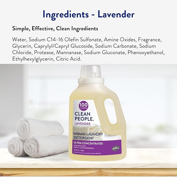 The Clean People Liquid Laundry Detergent - Recyclable Packaging, Stain Fighting - Ultra Concentrated, Laundry Soap - Lavender, 200 Loads