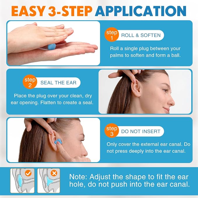 Relaxweex 200 Pcs Wax Earplugs Bulk Moldable Silicone Wax Earplugs for Sleeping 32 db Gel Ear Plugs for Noise Canceling Reduction Swimming Hearing Protection Shooting Construction Work (Blue)