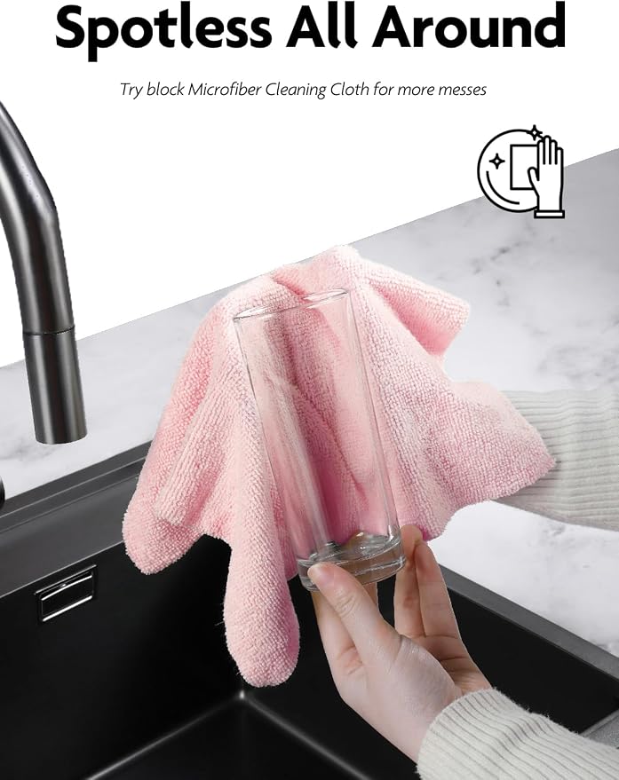 Fantasticlean Microfiber Cleaning Cloth Roll -150 Pack, Tear Away Microfiber Towels, 12" x 12", Reusable, Washable, Ultra Absorbent Dishcloth for All-Around Cleaning Supplies (Pink & Grey)