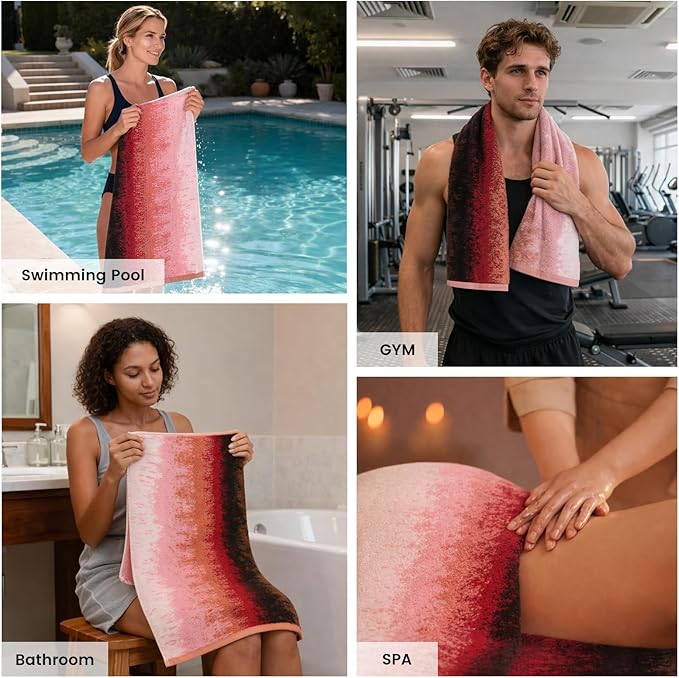SEMAXE Bath Towel Set, 12 Piece Cotton Towel Set for Bathroom, More Towels for Family Use, Quick Dry with Hanging Loops, Easy Care, Ombre Gradient