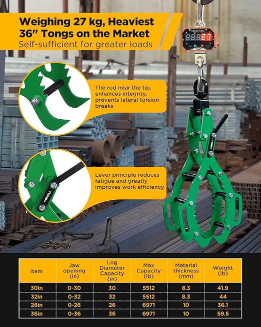 36 in Log Lifting Tongs, Log Grapple Hook with Handle, Upgraded Timber Claw Hooks as Log Handling Tools for Dragging and Lifting Logs as Tractor, ATVs, Trucks Accessories (4 Claws - 36‘’)