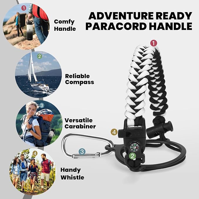 RAYMYLO Insulated Water Bottle 40 oz, Triple Wall Vacuum Stainless Steel (Cold for 36Hrs, Hot for 18Hrs), Leak Proof & Non-BPA, Modern Water Flask Jug with Paracord Handle & Straw Spout Lids