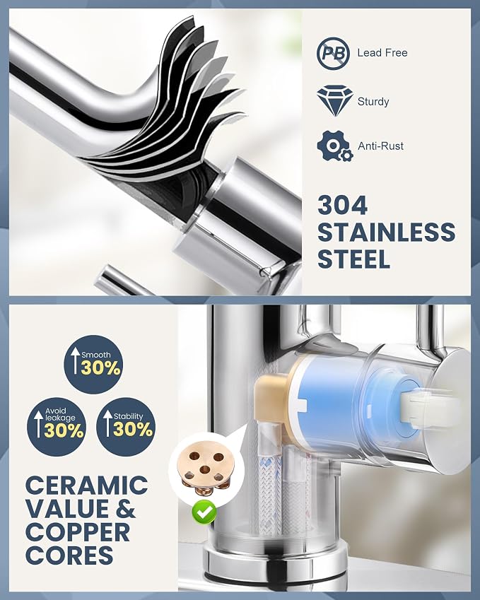 Kitchen Faucet with Air Gap: WOWOW Stainless Steel Kitchen Sink Faucet and Dishwasher Air Gap Kits for Kitchen Sink 2 or 4 Hole, Polished Chrome Kitchen Faucet Combo with Sprayer
