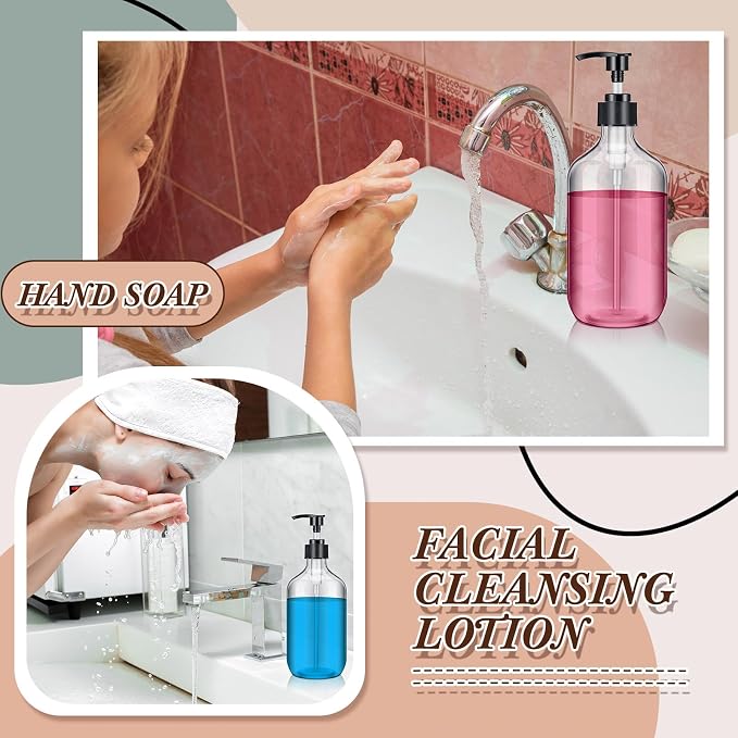 Tessco for You 24 Pcs Clear Soap Dispenser Empty Plastic Pump Bottles Refillable Shampoo Container for Hand Sanitizer Soap Lotion Body Wash Conditioner Bathroom Kitchen Travel, 16.9oz