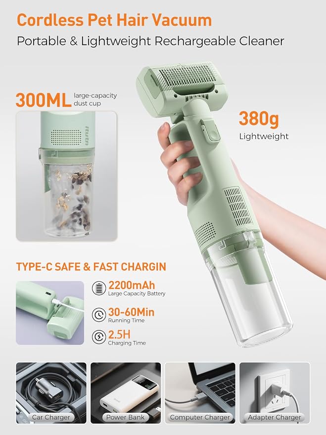 Dog Vacuum For Shedding Grooming, Pet Grooming Vacuum For Dogs Cat, Vacuum Pet Hair Remover Tool with Slicker Deshedding Dog Brush for Shedding Dematting Comb Kit