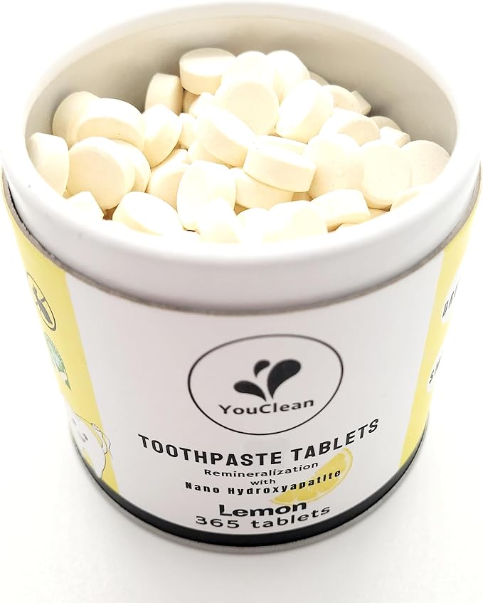Refill Pack - 365 Toothpaste Tablets - Natural Remineralization & Whitening with Nano Hydroxyapatite - Travel or Daily Use - Fluoride Free (Lemon365)