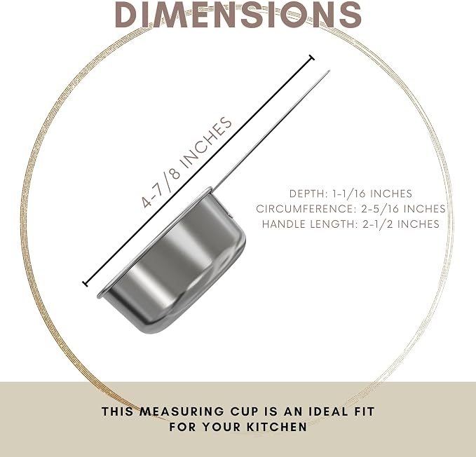 1/4 Cup Stainless Steel Measuring Cup | Sturdy Metal 60 ml | 60 cc | 2 oz | Single Cup for Wet and Dry Ingredients | Great for use as 1/4 Cup Dog Food Scoop - 12 PK