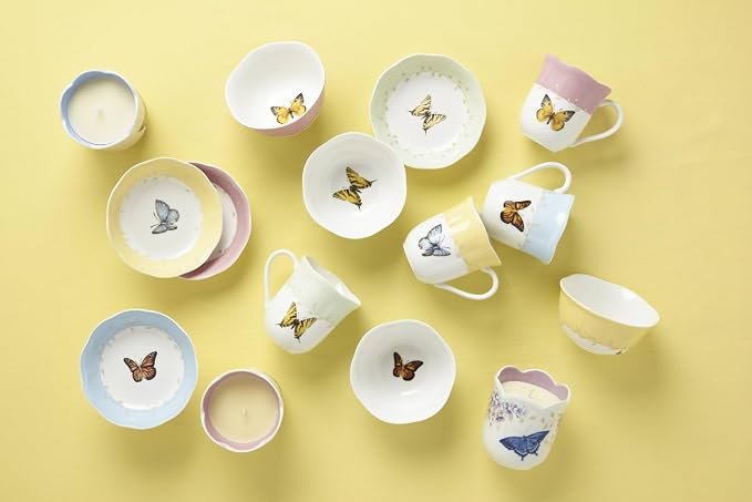 Lenox Butterfly Meadow Colors Porcelain 4-Piece Dessert Bowl Set, 8oz | Dishwasher safe | plates and bowls sets for kitchen and dining | 4.75 inch diameter | 8oz, gift for women