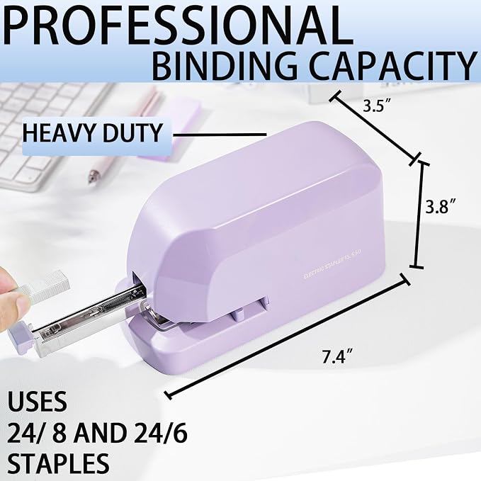 Electric Stapler for Desk, 45 Sheet Capacity Automatic Stapler Desktop, Office Staplers Electric, AC Operated Staplers Heavy Duty Office Use with 1,000 Staples & Staple Remover, Purple