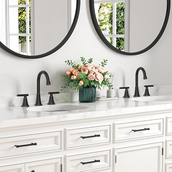 Bathroom Faucets for Sink 3 Hole, Hurran Oil Rubbed Bronze Bathroom Sink Faucet with Pop-up Drain and Supply Lines, Stainless Steel Lead-Free Widespread Faucet for Vanity RV, 2 Pack