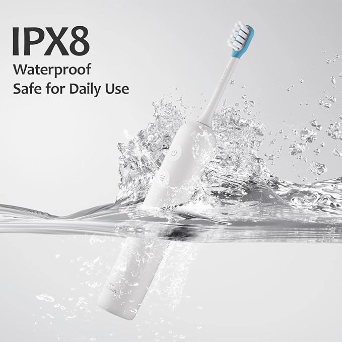 MGW Electric Toothbrush - Sonic Electric Toothbrush for Adults,Smart Timers & 3 Modes (3 Intensity Levels Each), IPX8 Waterproof, 4 Brush Heads, Travel Case, White