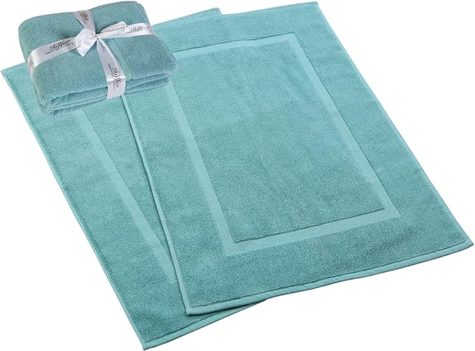 HILLFAIR 900 GSM-Hotel-Spa Tub-Shower Bath Floor Towels - (2 Pack, Sea Green, 21 Inch by 34 Inch) - 100% Cotton Floor Towels Machine Washable Cotton Terry Bath mat Rugs - 2 piece Towel Set