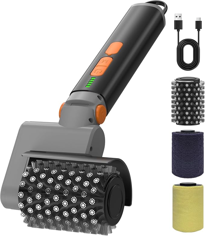 Electric Grill Brush, Rechargeable USB BBQ Grill Cleaner with 3-Speed & 3 Heads, 150+ Min Runtime, Waterproof & Heat Resistant, Cordless Rotary Grill Brush for Outdoor Barbecue Grates