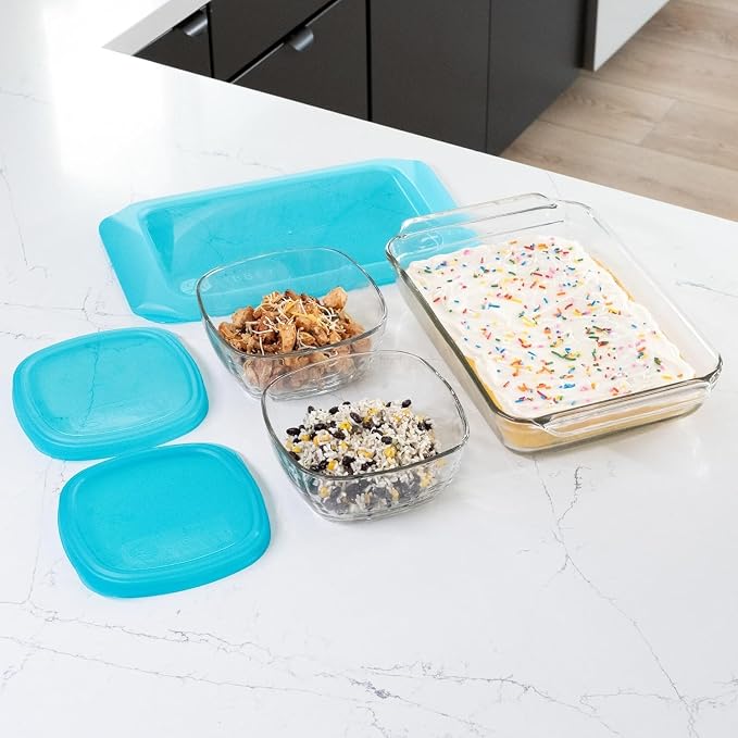 Libbey Baker’s Premium 4 Piece Glass Baking Dish Set, Multipurpose, Space Saving Casserole Dish with Lid Set, Baking Glassware for Potlucks, Leftovers