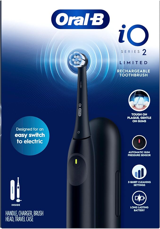 Oral-B Rechargeable Electric Toothbrush, iO Limited Simple Clean, 3 Cleaning Modes, Automatic Pressure Sensor to Protect Gums, Travel Case, Night Black (Pack of 3)