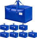 KYODOLED 8 Pack Extra Large Moving Bags with Handles, 24 Gallon Heavy Duty Blue Storage Totes, Waterproof PE Packing Bags for College Move In, Closet Organization & Space Saving, 27x13x15 Inch