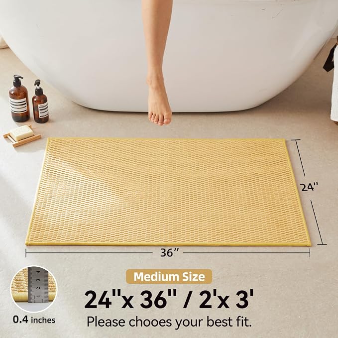 Triohero Bathroom Rugs Non Slip Washable, Super Absorbent Thin Bath Mat Quick Dry Low Pile Bathroom Rug, Yellow 24"x36"