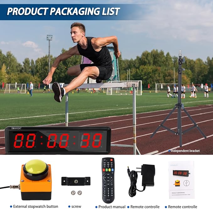 Fitness Timer with Stopwatch Button, Suitable for School/exam/Home Exercise/Gym/Gym SMAHEAT Electronic Fitness Timer (4.0 inch six bit All red PC Transmission Model)