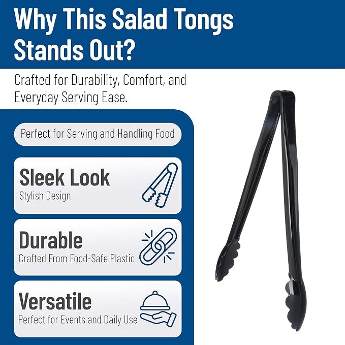 Carlisle FoodService Products 471203 Carly Salad Tong, 12" Utility Tong, Black, 12 Pack