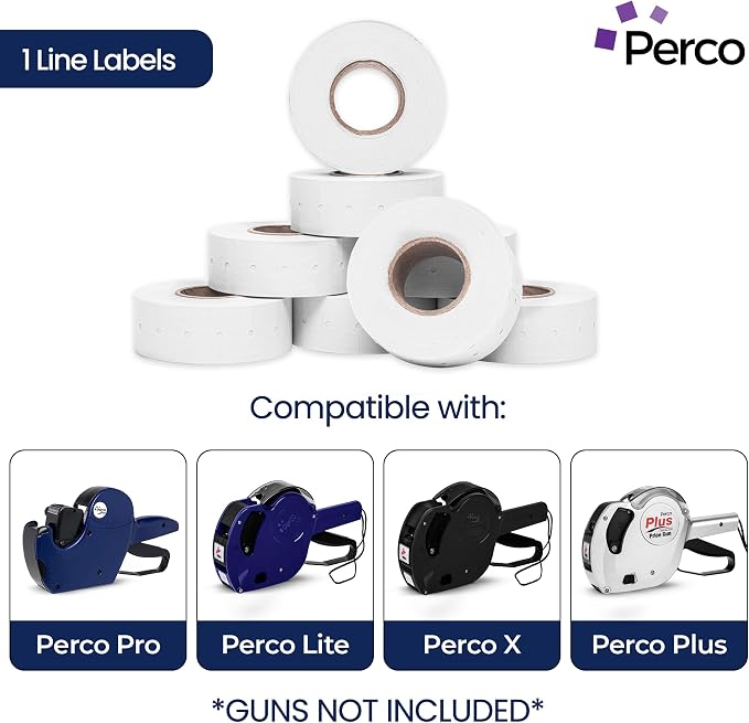 Perco 1 Line White Labels - 240,000 Blank Pricing Labels for Perco Lite, X, Plus and Pro 1 Line Price and Date Guns- 240 Rolls, Case of 30 Sleeves - Made in USA