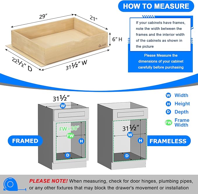 WelFurGeer Soft Close Pull Out Drawers for Kitchen Cabinets, 29" W x 21" D Pull Out Cabinet Organizer, Premium Birchwood Pull-Out Cabinet Drawers, Heavy-Duty Cabinet Organizer for Home & Kitchen