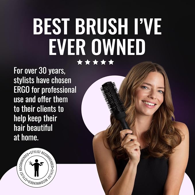 ERGO Ceramic Ionic Round Brush for Blow Out - Salon Quality Hair Brushes for Women - Roller Brush for Blow Drying, Wet and Dry Hair Styling, Volumizing Hair Care - ER43: 1.75"