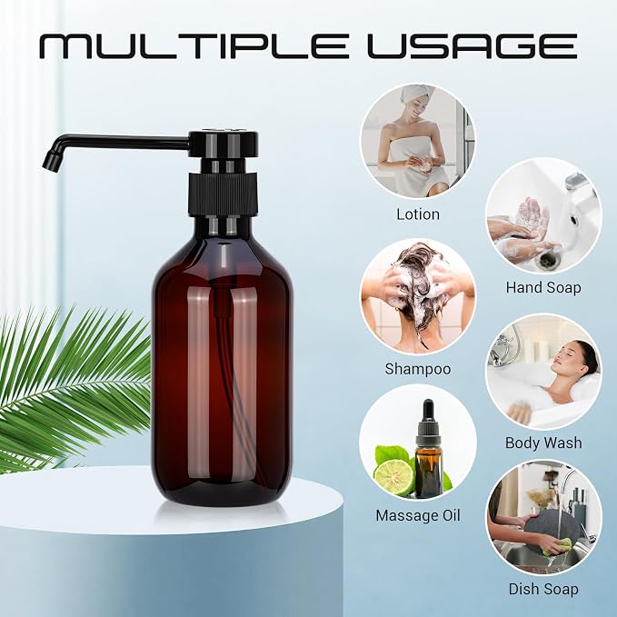 50 Pack Plastic Soap Dispenser Bulk Empty Pump Bottles Dispenser with Long Pump 10 oz Refillable Dish Soap Hand Washing Bottles Lotion Bottle for Kitchen Bathroom(Transparent Brown)