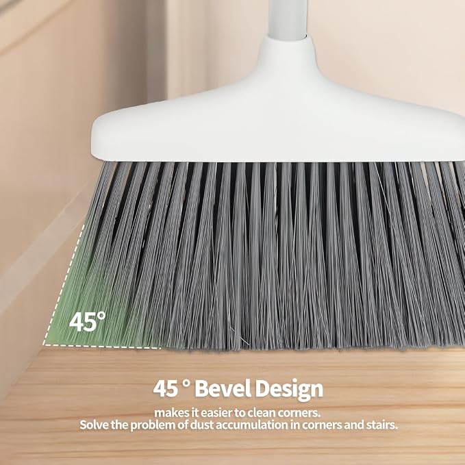 CQT Broom and Dustpan Set with Handle, Brush and Dustpan Set for Home Kitchen Cleaner Floor Sweeping Upright Stand Up Dust pan Cleans Combo (White)