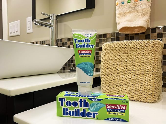 Squigle Tooth Builder Fluoride-Free Xylitol Sensitive Toothpaste 1-Pk | SLS-free for sensitive teeth and mouths that react to conventional toothpaste: a gentle, unflavored, low-foam formula